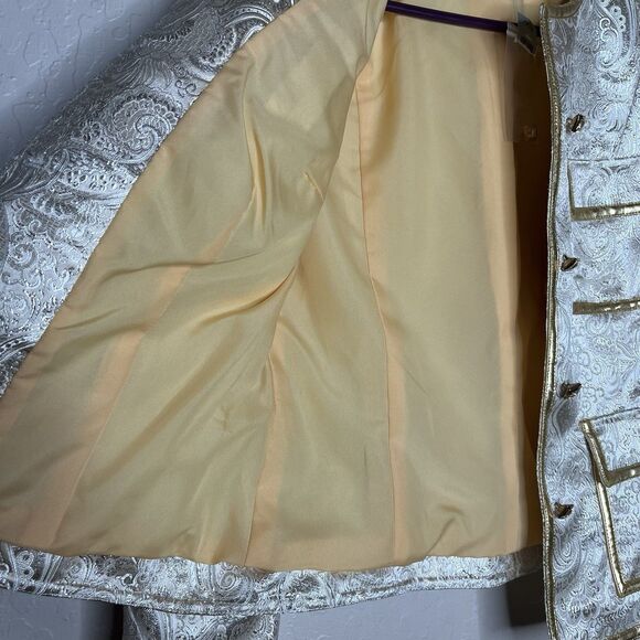 Cache Gold Silver Metallic Paisley Lined Rhinestone Button Jacket Women’s Size 6 - Picture 8 of 10